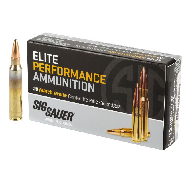 Sig Sauer Elite Match Grade Open Tip Match Hollow Point 223 Remington Ammo 20 Round Box - Brass Casing