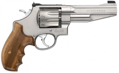 Smith & Wesson Performance Center Model 627 Stainless/Wood 5" 357 Magnum Revolver - 8 Rounds | 5" Barrel | Wood Grips | Stainless/Silver | 3-Dot Sights