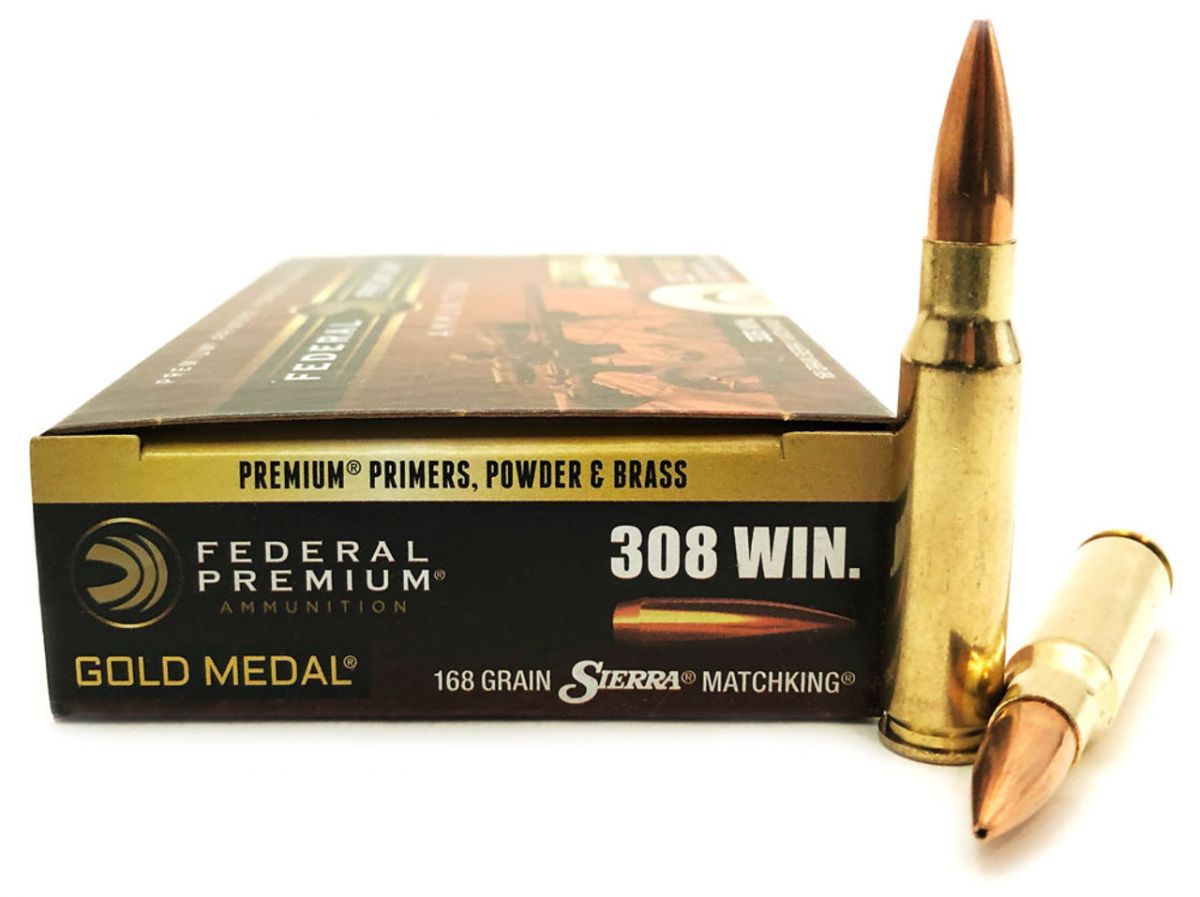 Federal Premium Gold Medal Sierra MatchKing Boat Tail Hollow Point 308 Winchester Ammo 20 Round Box - Brass Casing