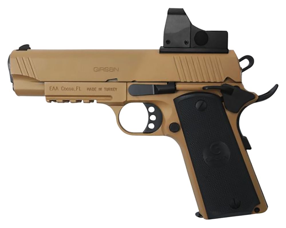 Girsan MC1911 C Flat Dark Earth Red Dot 45 ACP Pistol - 8+1 Rounds | 4.4" Barrel | Polymer Grips | FDE/Tan | 3-Dot Sights