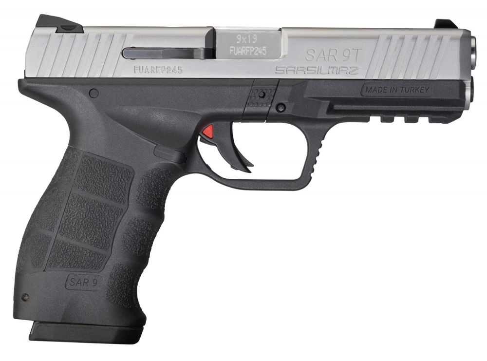 SAR USA SAR9T Black/Stainless 9mm Pistol - 17+1 Rounds | 4.4" Barrel | Polymer Grips | Stainless/Silver
