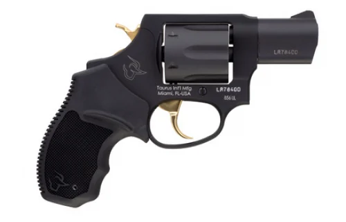 Taurus 856 Ultra-Lite Black/Gold 38 Special Revolver - 6 Rounds | 2" Barrel | Rubber Grips | Blue/Black
