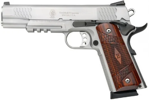 Smith & Wesson 1911 E-Series Tactical Accessory Rail 45 ACP Pistol - 8+1 Rounds | 5" Barrel | Wood Grips | Stainless/Silver | Night Sights