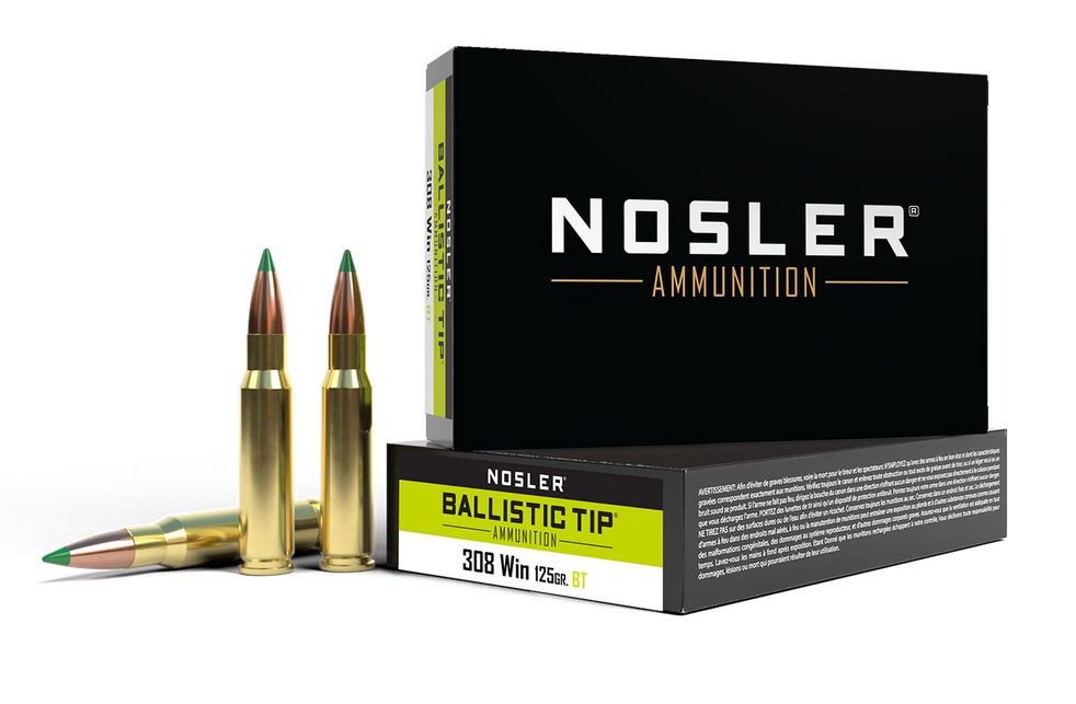 Nosler Ballistic Tip 308 Winchester Ammo 125 gr 20 Round Box - Brass Casing