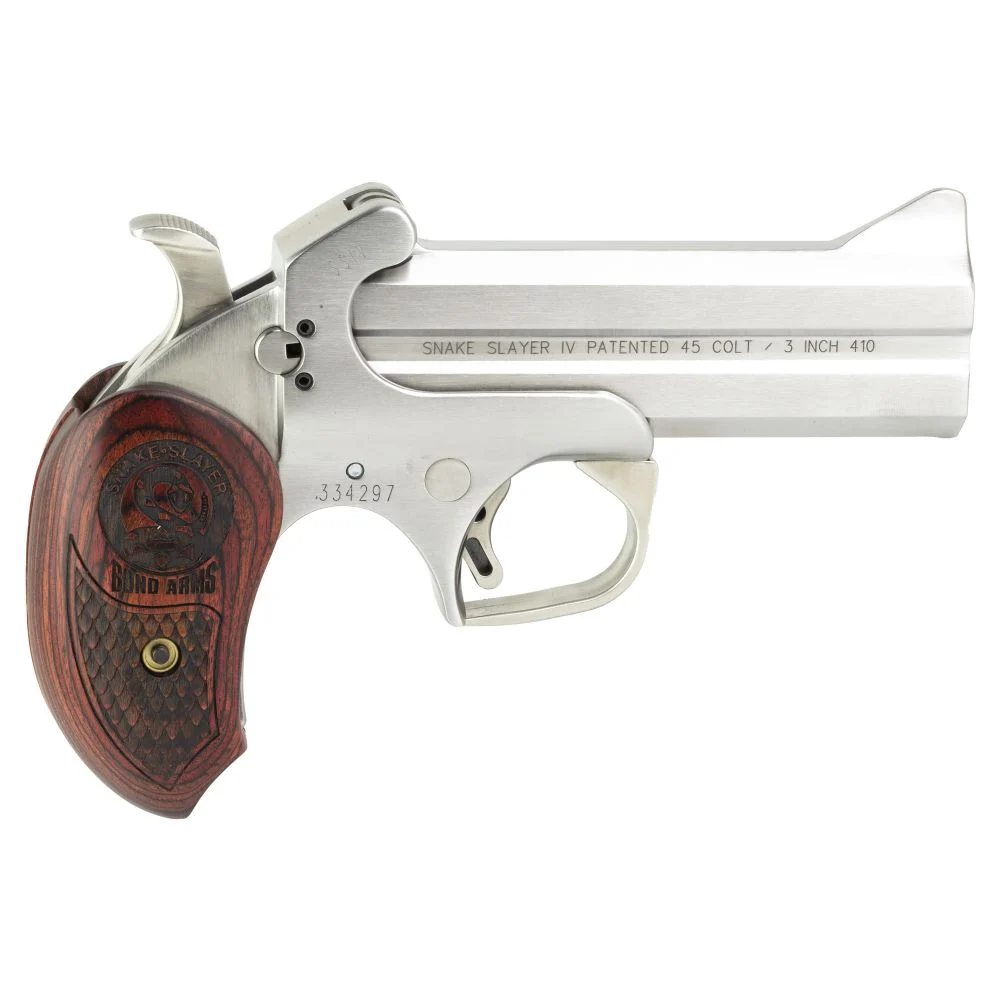 Bond Arms Snake Slayer IV 410/45 Long Colt Derringer - 2 Rounds | 4.25" Barrel | Wood Grips | Stainless/Silver | 3-Dot Sights