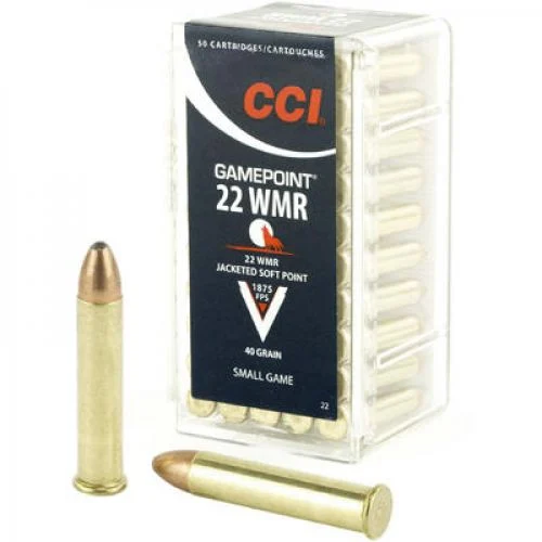 CCI Gamepoint Jacketed Soft Point 22 Magnum / 22 WMR Ammo 50 Round Box - Brass Casing