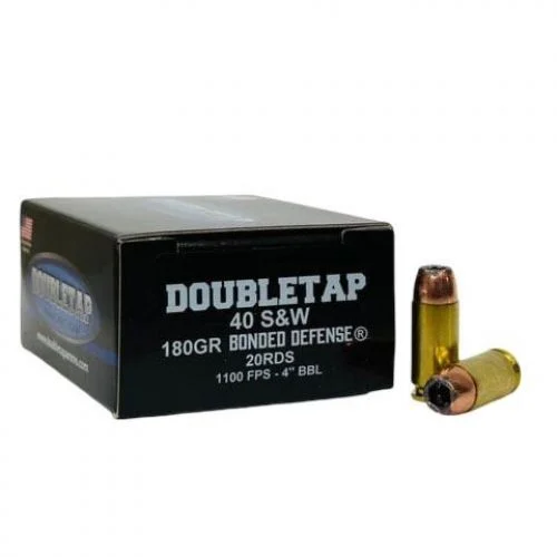 Double Tap Bonded Defense Handgun Ammunition .40 S&W 180gr JHP 1100 fps 20/ct - Brass Casing