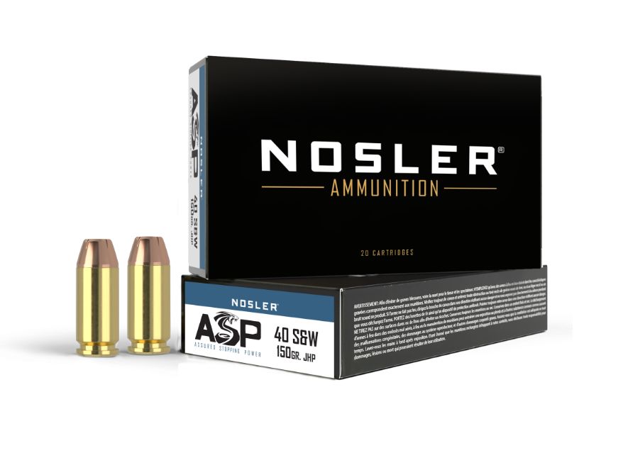 Nosler Match Grade 40 Smith & Wesson 150gr Jacketed Hollow Point 50rd box - Brass Casing