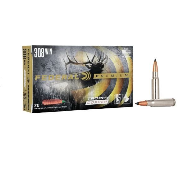 Federal Premium Trophy Copper 308 Winchester Ammo 20 Round Box - Nickel Plated Brass Casing