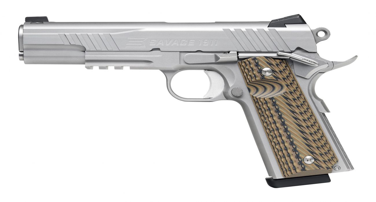 Savage 1911 Government .45 ACP 5" Stainless with Rail G10 Grips 8+1 - 8+1 Rounds | 5" Barrel | Stainless/Silver
