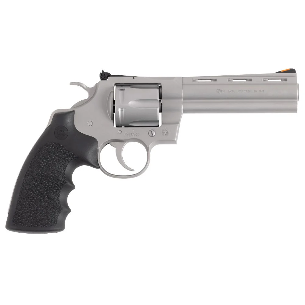 Colt Python .357 Magnum Revolver - 6 Rounds | 5" Barrel | Rubber Grips | Stainless/Silver | Adjustable Sights