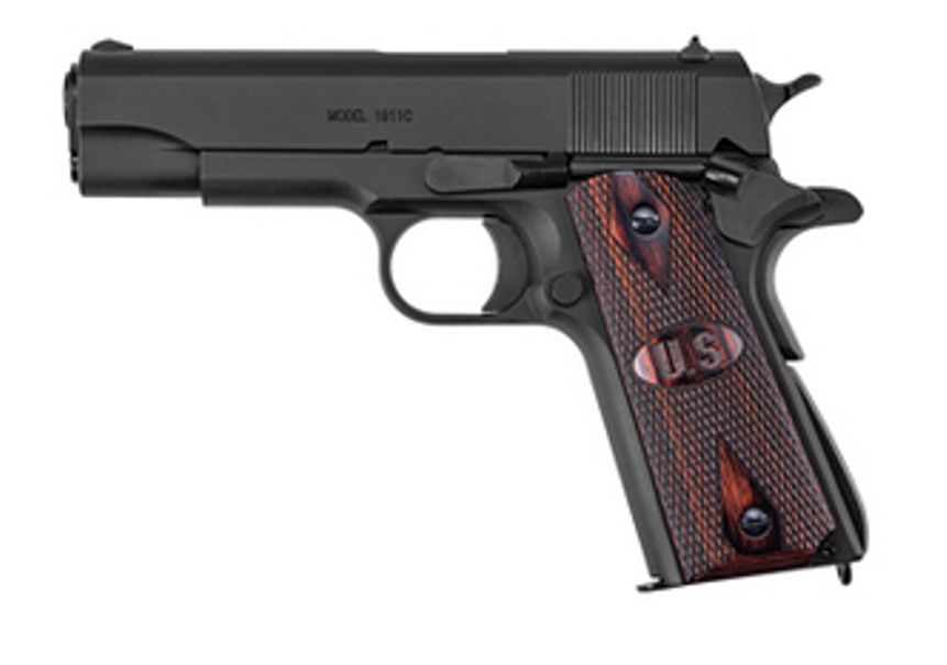 Auto-Ordnance 1911-A1 Commander 45 ACP 4.25" 7+1 Matte Black Steel Checkered Wood with Integrated US Logo Grip - 7 Rounds