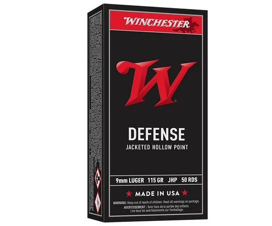 Winchester Jacketed Hollow Point 9mm Ammo 115 gr 50 Round Box - Brass Casing