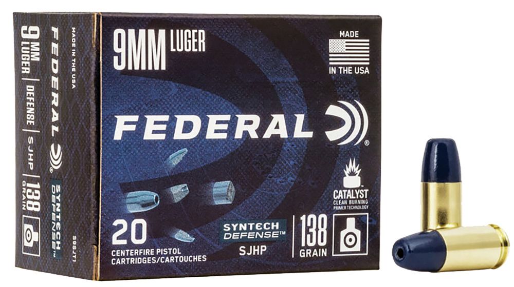 Federal Syntech Defense 9mm Luger 138 gr Segmented Jacketed Hollow Point (SJHP) 50 Bx/ 10 Cs - Brass Casing