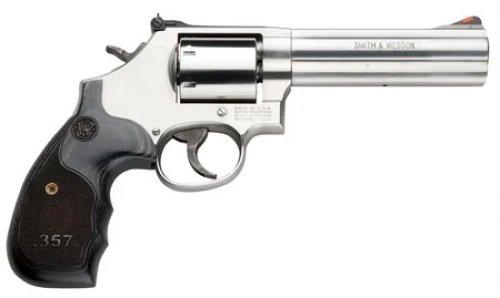 Smith & Wesson Model 686 Plus 5" 357 Magnum Revolver - 7 Rounds | 5" Barrel | Wood Grips | Stainless/Silver | 3-Dot Sights