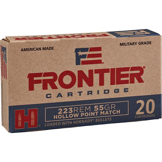 Hornady Frontier 223Rem 55grHollow Point 20rd box - Brass Casing
