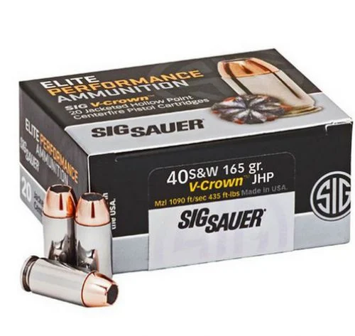 Sig SauerV-Crown 40S&W Ammo165grJHP50rd box - Brass Casing