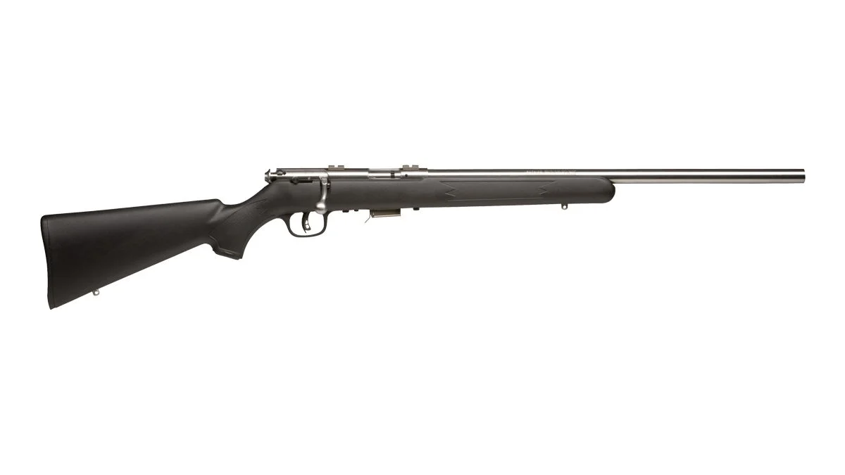 Savage Arms 93R17 FVSS 17 HMR Bolt Action Rifle - 5 Rounds | Fixed Stock | Synthetic | Stainless/Silver