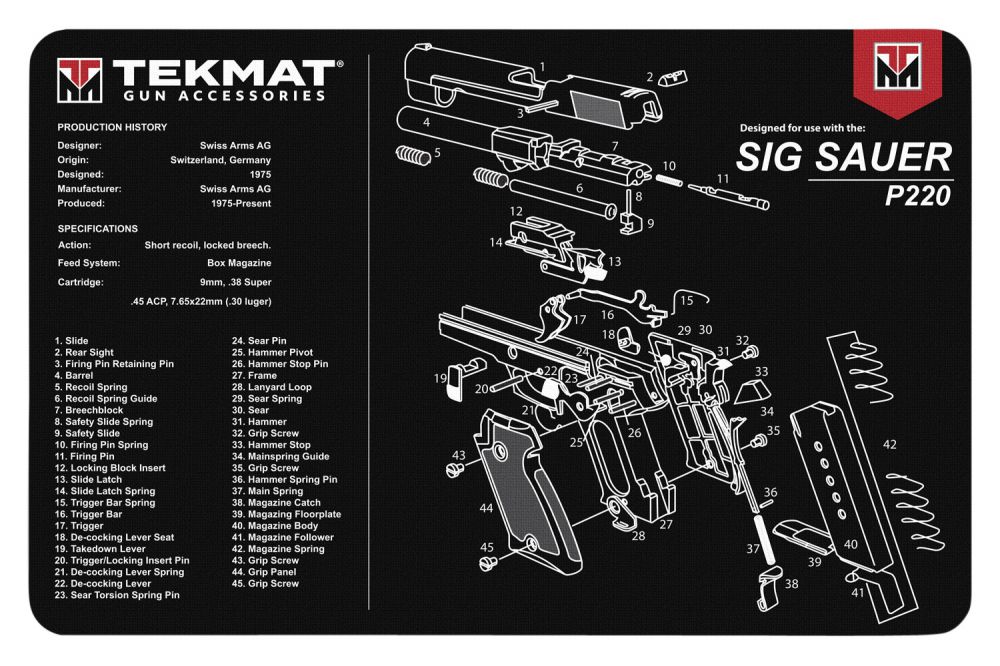 TekMat Original Cleaning Mat Sig P220 Parts Diagram 11" x 17"
