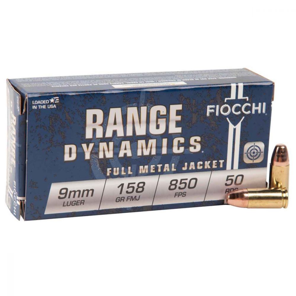 Fiocchi 9MM Luger Pistol Shooting Dynamics 158 Grain Full Me - Brass Casing