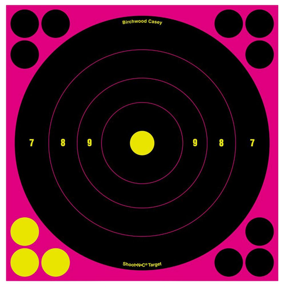 Birchwood Casey Shoot-N-C Self-Adhesive Paper 8" Bullseye Black/Pink 6 Per Pack