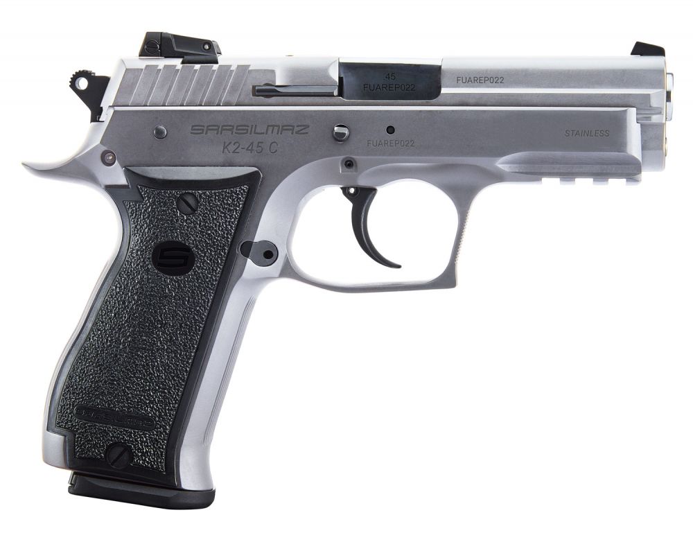 Sar USA K2 Compact .45 ACP 4.70" 13+1 Stainless Steel Black Polymer Grip - 13+1 Rounds | 4.7" Barrel | Polymer Grips | Stainless/Silver | 3-Dot Sights