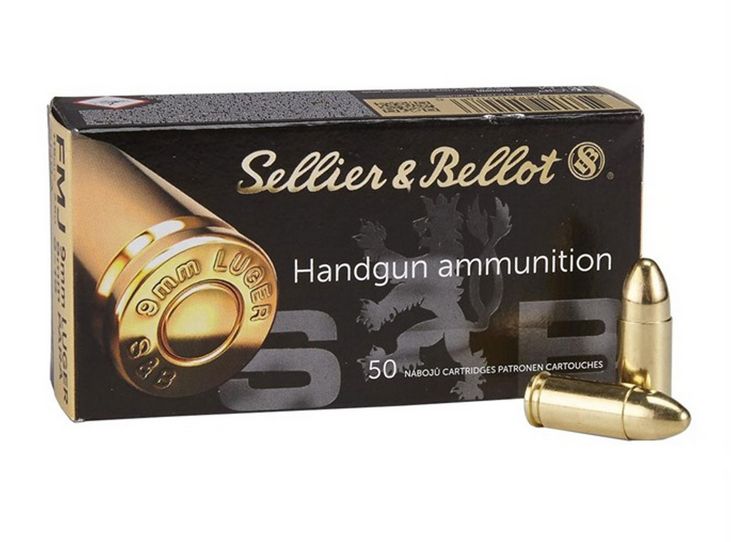 Sellier & Bellot Full Metal Jacket 9mm Ammo 115 gr 50 Round Box - Brass Casing