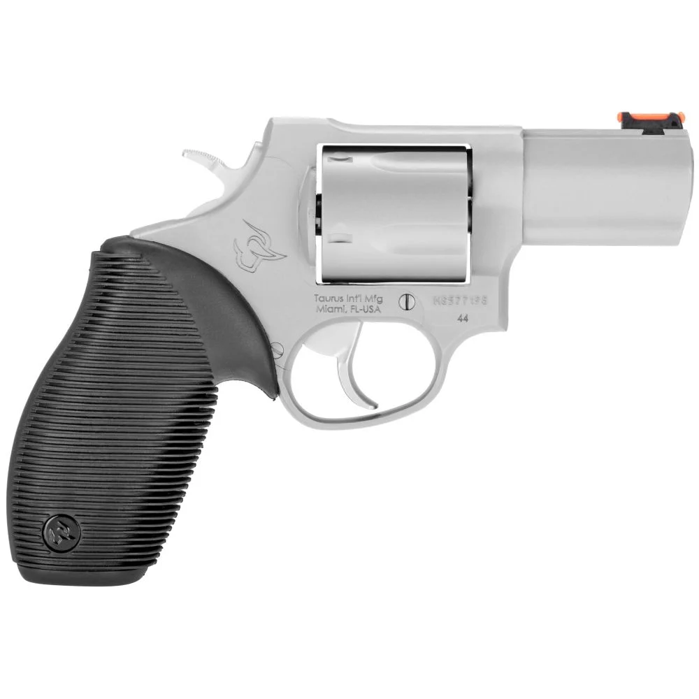 Taurus Tracker 44 Magnum Revolver - 5 Rounds | 2.5" Barrel | Rubber Grips | Stainless/Silver | 3-Dot Sights