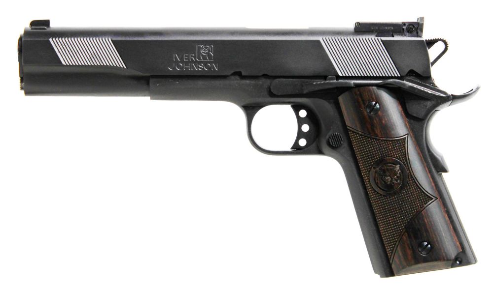 Iver Johnson Arms 1911 Eagle XL .45 ACP 6" 8+1 Matte Blued Long Slide Diamondwood Walnut w/Logo Grip Adjustable Sights - 8+1 Rounds | 6" Barrel | Wood Grips | Blue/Black | 3-Dot Sights