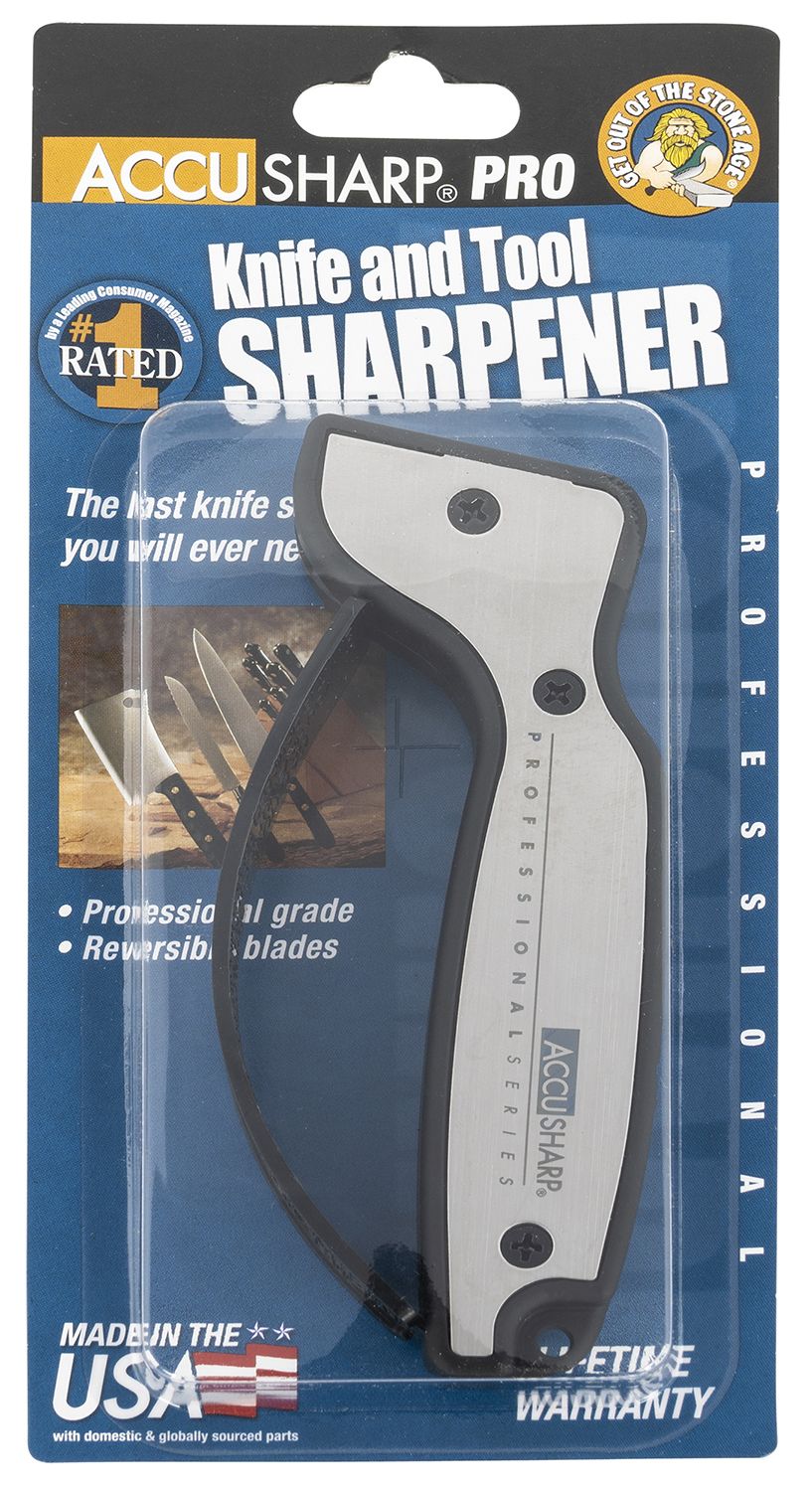 AccuSharp Pro Knife & Tool Sharpener Fixed Diamond Tungsten Carbide Sharpener Black/Silver Aluminum/Overmolded Rubber