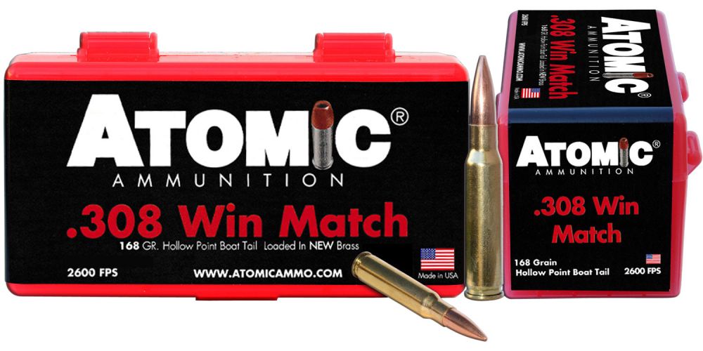 Atomic Rifle 308 Win 168 gr Hollow Point Boat Tail (HPBT) 50 Bx/ 10 Cs - Brass Casing