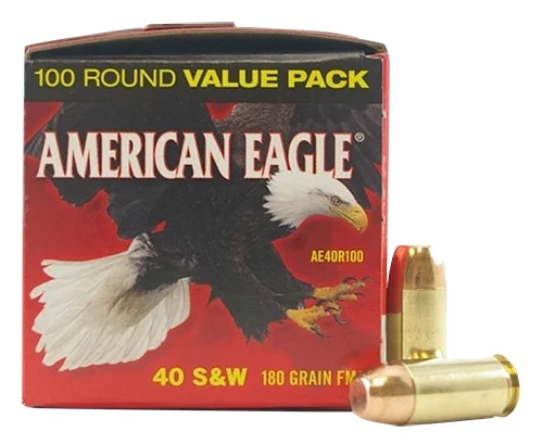 American Eagle.40 S&W180gr Full Metal Jacket 100rd box - Brass Casing