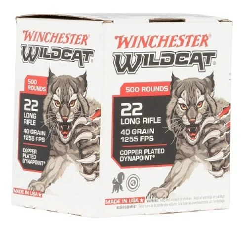 Winchester Ammo Wildcat 22LR 40gr Lead Round Nose500rd Box - Brass Casing
