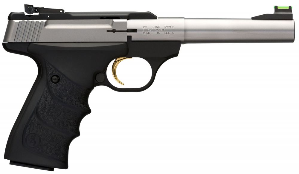 Browning Buck Mark Camper .22 LR, 5.5" Barrel, Black, 10 Rounds, CA Compliant - 10+1 Rounds | 5.5" Barrel | Rubber Grips | Stainless/Silver