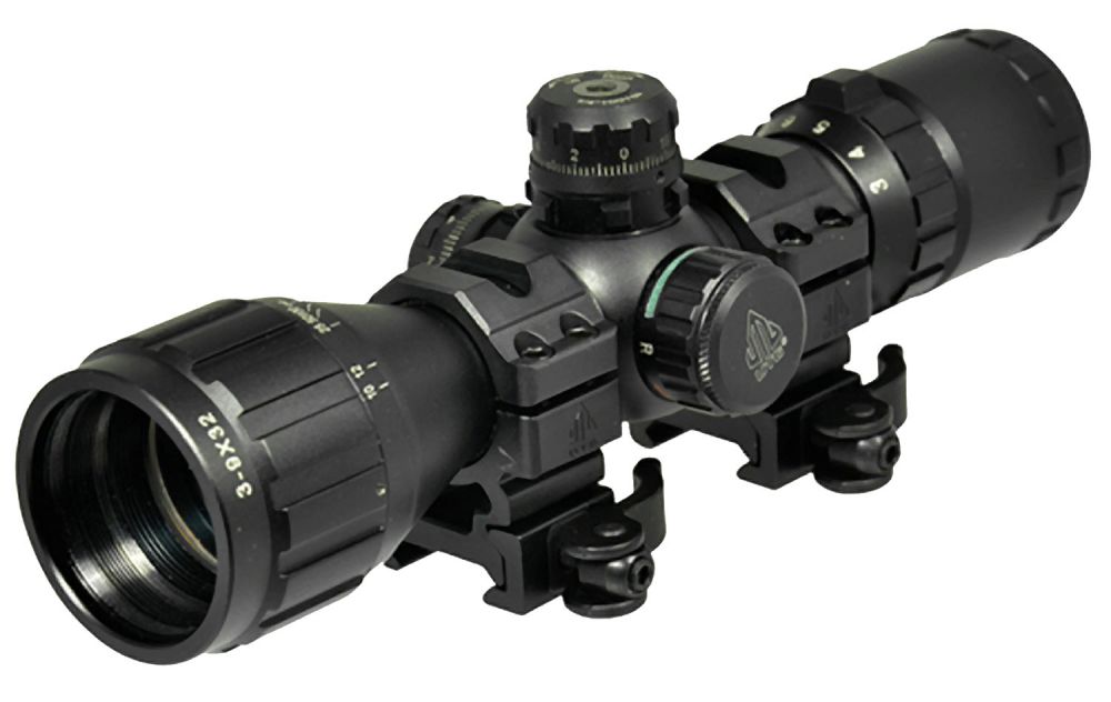 UTG SCPM392AOLW BugBuster 3-9x 32mm Obj 37.70-14.00 ft @ 100 yds FOV 1" Tube Black Finish Illuminated Red/Green Mil-Dot - 3.20" - 4.20" Eye Relief | 37.70 - 14 ft @ 100 yds Field of View | 3-9x Adjustable Magnification | 8.1" Length