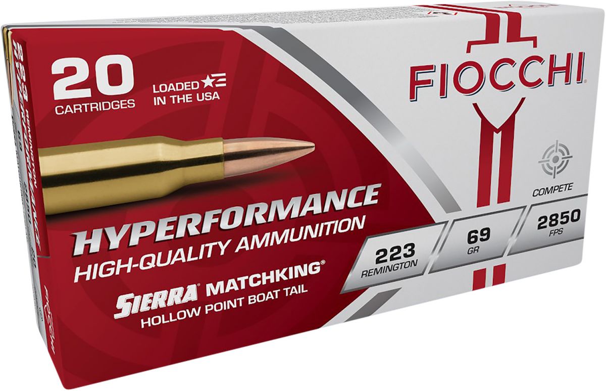 Fiocchi MatchKing HPBT Boat Tail Hollow Point 223 Remington Ammo 20 Round Box - Brass Casing