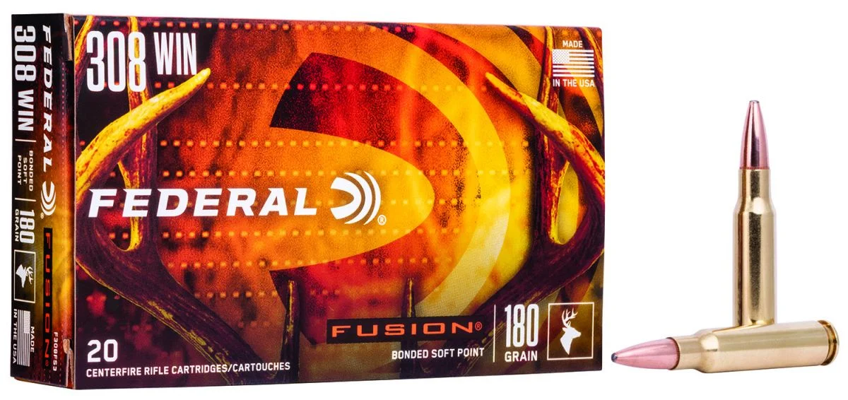 Federal Fusion Soft Point 308 Winchester Ammo 180 gr 20 Round Box - Brass Casing