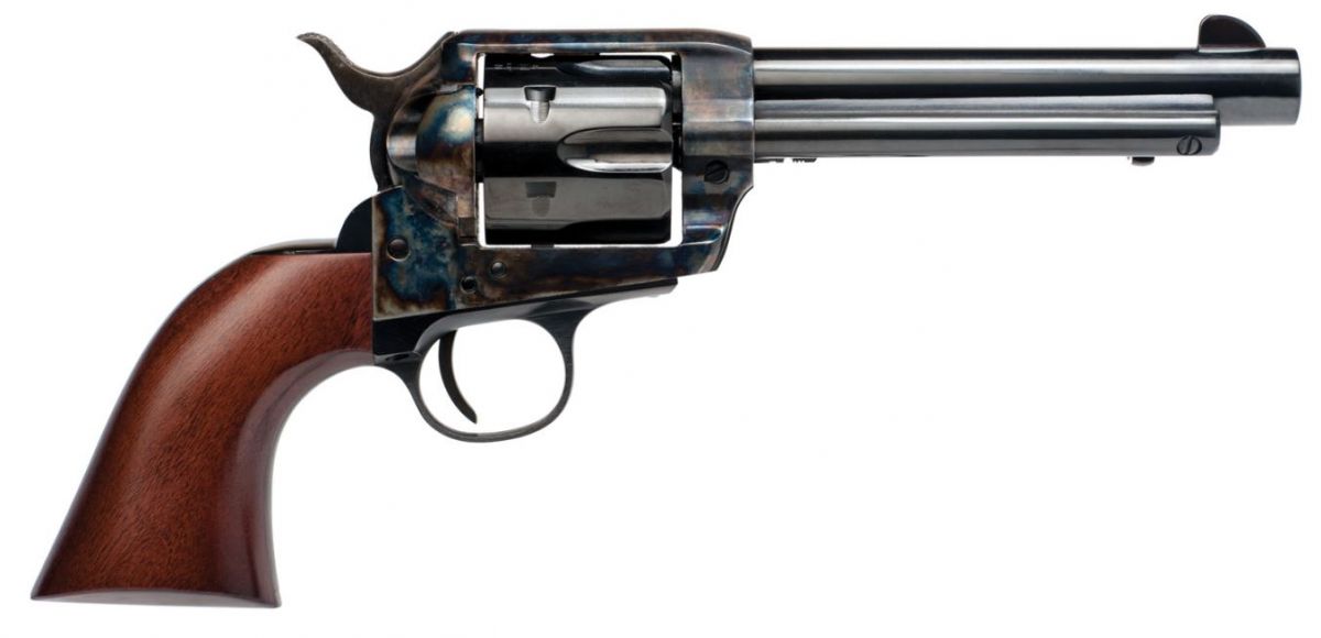 Cimarron Frontier Model 357 Magnum Revolver - 6 Rounds | 5.5" Barrel | Wood Grips | Case Hardened | 3-Dot Sights
