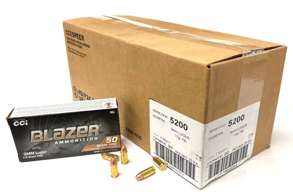 CCIBlazer Brass Ammo 9mm 115gr FMJ 1000rd Case - Brass Casing