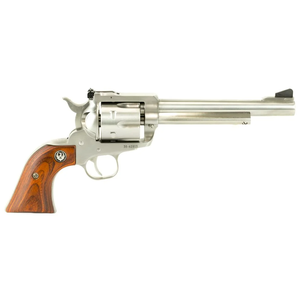 Ruger Blackhawk Stainless 6.5" 357 Magnum Revolver - 6 Rounds | 6.5" Barrel | Wood Grips | Stainless/Silver | Adjustable Sights