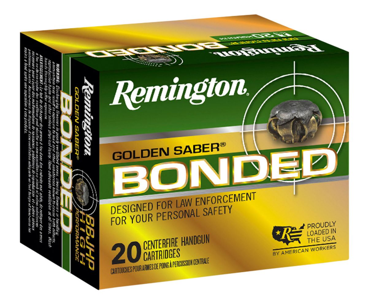Remington Golden Saber 180 grain, Bonded Jacketed Hollow Point, 40 S&W, 20 Round Box - Nickel Plated Brass Casing