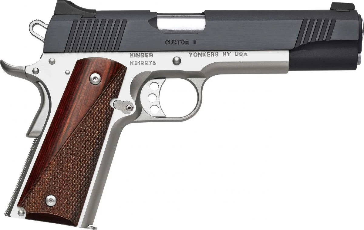 Kimber Custom II Two Tone 45 ACP Semi Auto Pistol - 7 Rounds | 5" Barrel | Laser Grips | Stainless/Silver