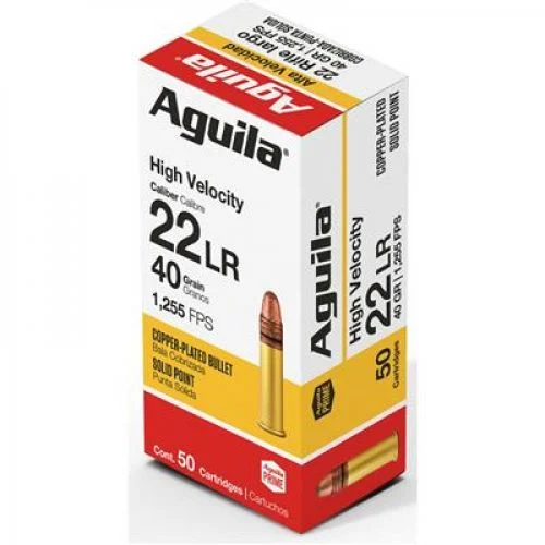 Aguila Standard High Velocity Rimfire Ammo 22 LR. 40 gr. Solid 50 rd. - Brass Casing