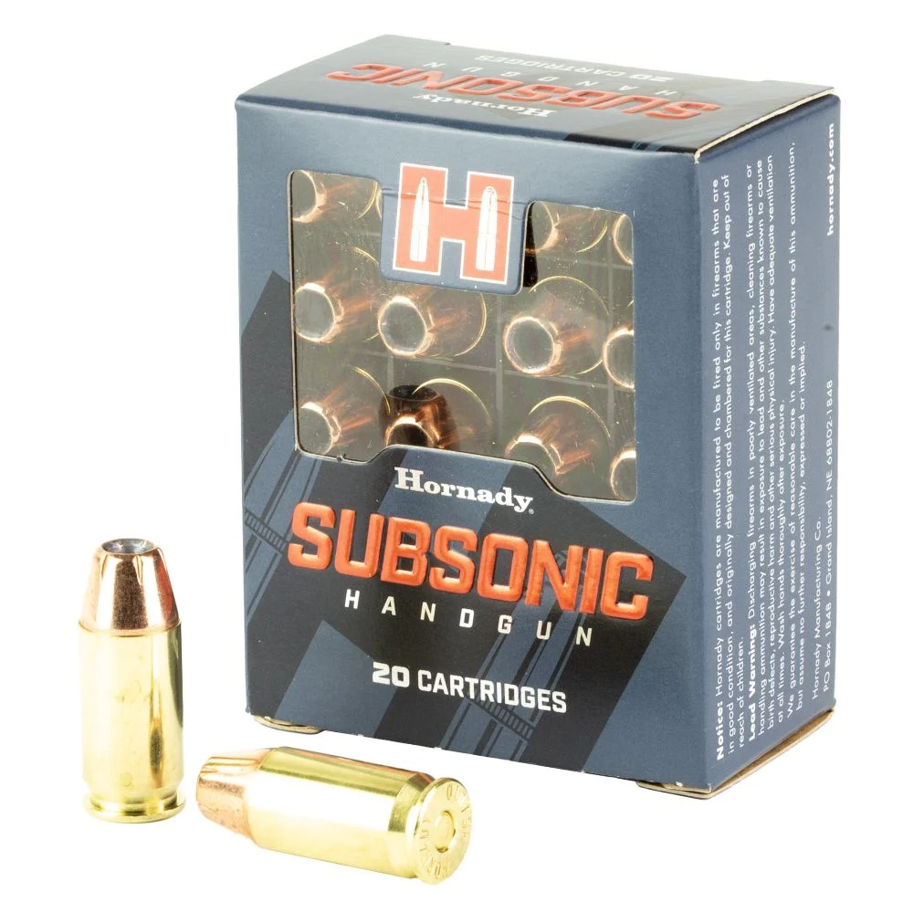 Hornady Subsonic XTP 45 ACP Ammo 230gr 20 Round Box - Brass Casing