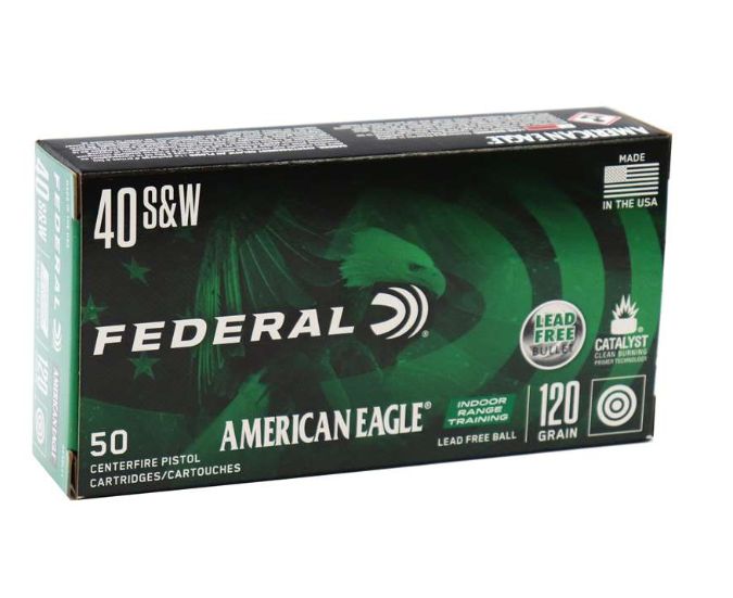 Federal American Eagle IRT Lead Free Full Metal Jacket 40 S&W Ammo 50 Round Box - Brass Casing