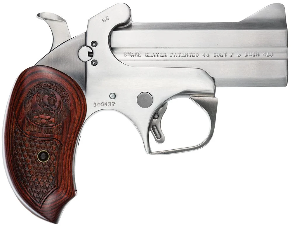Bond Arms Snake Slayer 410/45 Long Colt Derringer - 2 Rounds | 3.5" Barrel | Wood Grips | Stainless/Silver | 3-Dot Sights