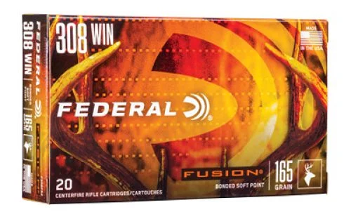 Federal Fusion Soft Point 308 Winchester Ammo 165 gr 20 Round Box - Brass Casing