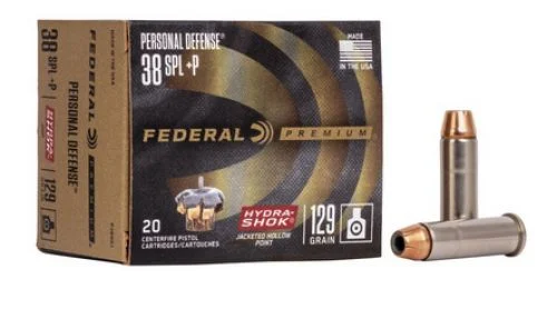 Federal Hydra-Shok Jacketed Hollow Point 20RD 129gr .38 Spc +P - Nickel Plated Brass Casing