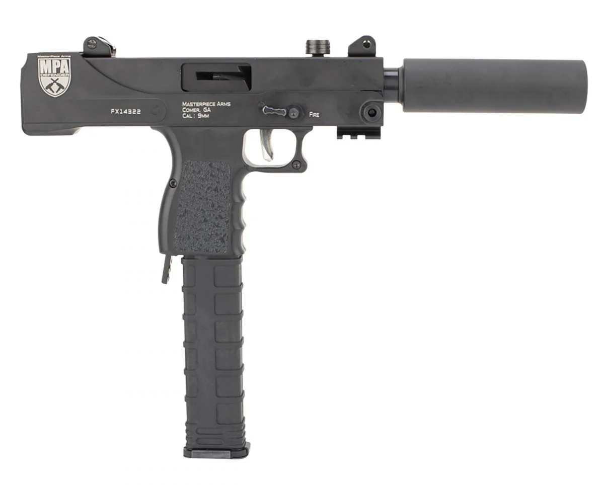 MasterPiece Arms Defender Top Cocking 9mm Pistol - 30+1 Rounds | 6" Barrel | Polymer Grips | Blue/Black | 3-Dot Sights