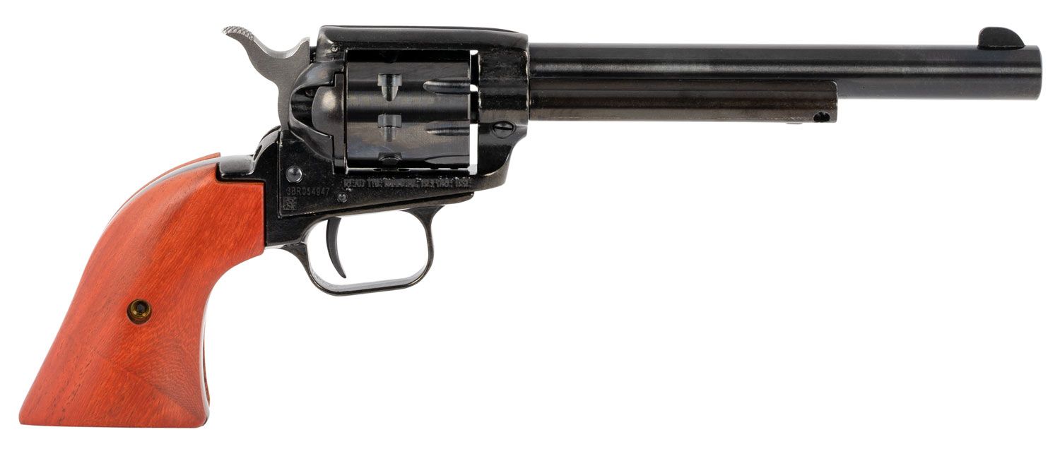 Heritage Manufacturing Rough Rider Black 9 Round 6.5" 22 Long Rifle / 22 Magnum / 22 WMR Revolver - 9 Rounds | 6.5" Barrel | Wood Grips | Blue/Black | 3-Dot Sights